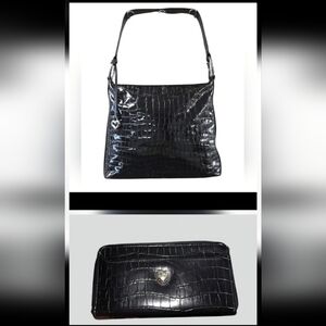 Brighton's Black Cher & Bellissimo Heart Croc-Embossed Leather Bag & Wallet